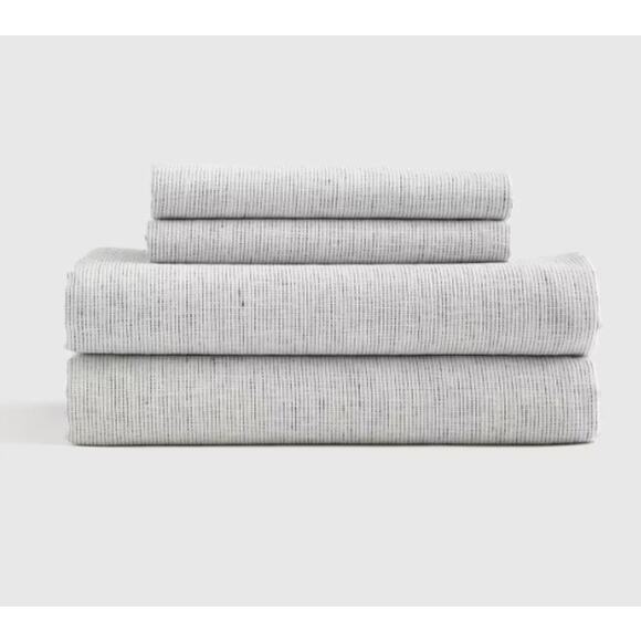 Quince European  Linen King Sheet Grey and White Mini Pin Stripe Set NWOT #k11 - Picture 4 of 4